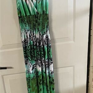 Studio West deep V green,purple and black paisley print bohemian style maxi